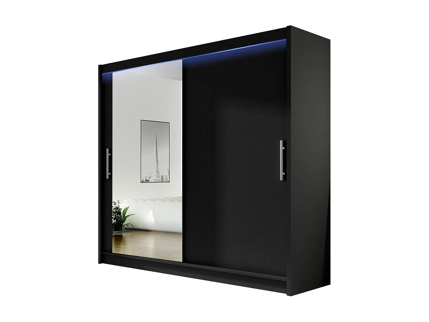 Armoire Closico 107, Noir, 215x180x58cm, Portes d'armoire: Coulissantes