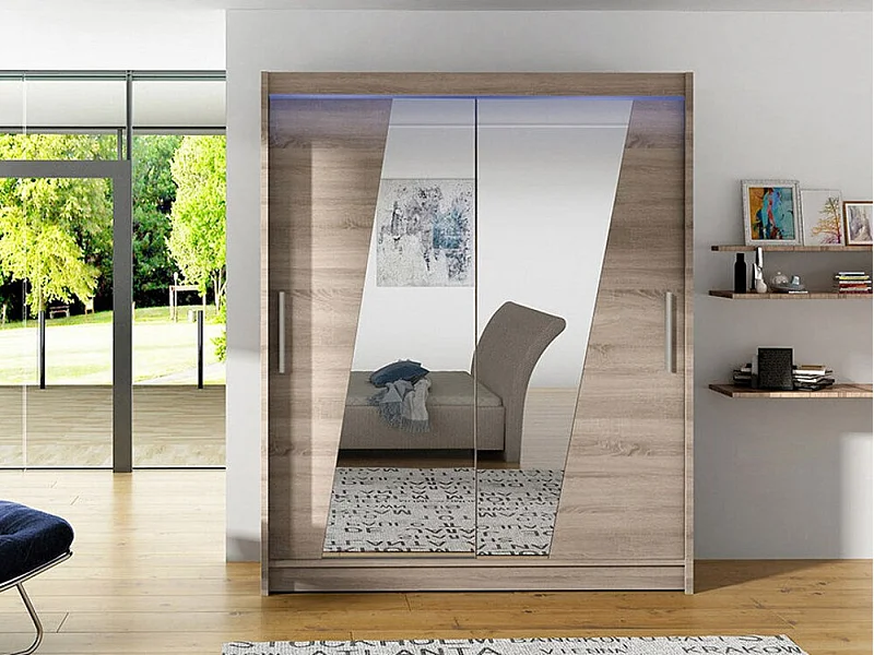 Armario Closico 155, Trufa roble, 200x150x58cm, Puertas de armario: Correderas