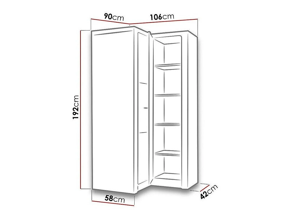 Armoire d'angle Serfeno 110, Nombre d'étagères: 5, 19x11x9cm