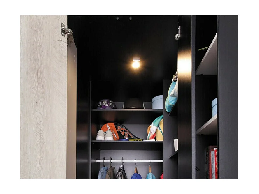 Armoire d'angle Camteso 113, Chêne|Noir|Beige, 190x135x135cm, Nombre d'étagères: 12