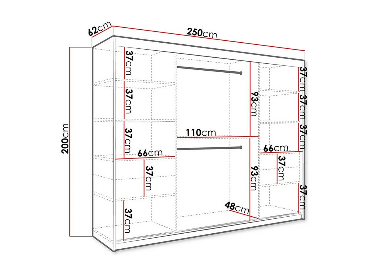 Armoire Hartford 263, Mat blanc|Marbre noir, 200x250x62cm, Portes d'armoire: Coulissantes