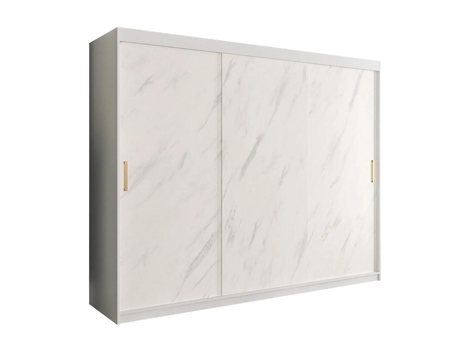 Armoire Hartford 251, Mat blanc|Marbre blanc, 200x250x62cm, Nombre d'étagères: 7