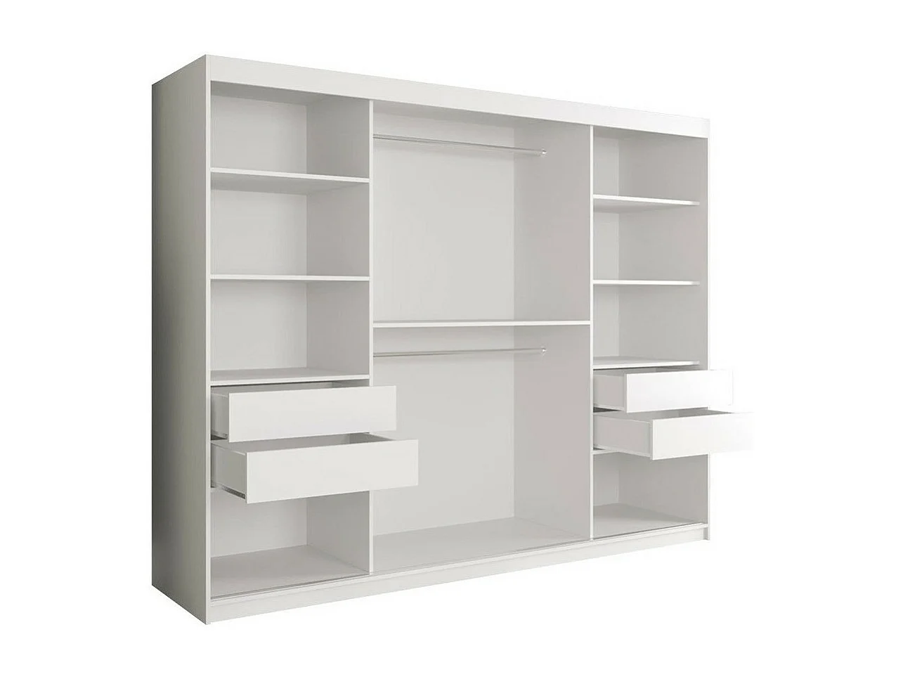Armoire Hartford 251, Mat blanc|Marbre blanc, 200x250x62cm, Nombre d'étagères: 7