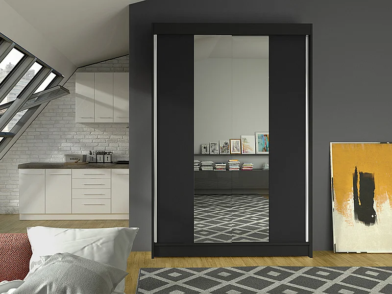 Armoire Closico 148, Noir, 200x120x58cm, Portes d'armoire: Coulissantes