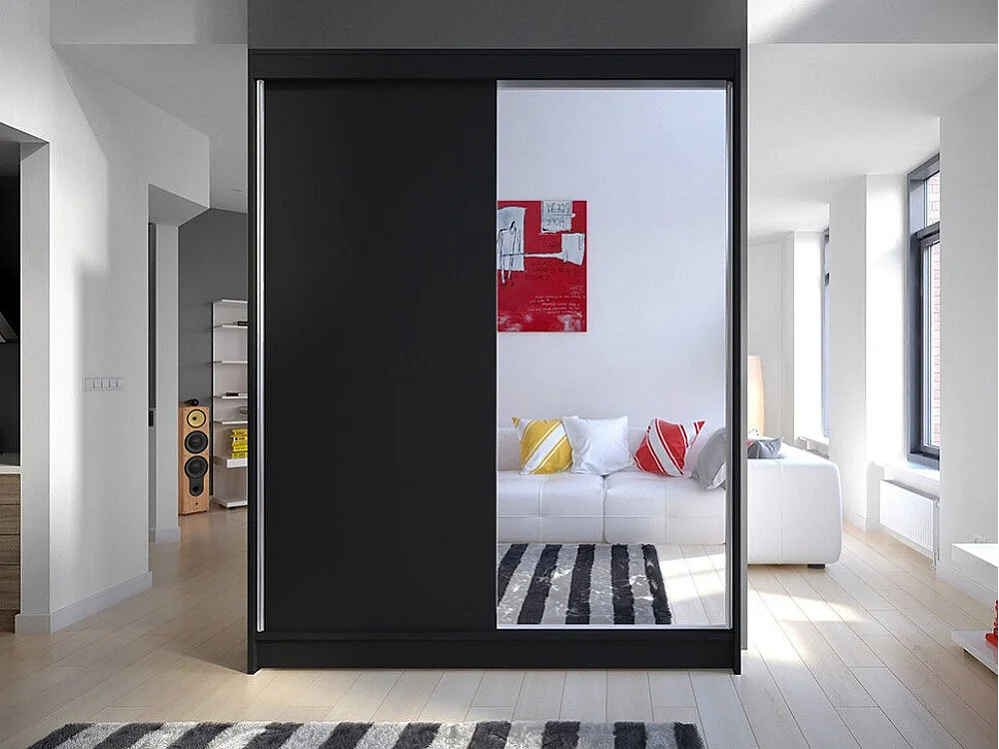Armario Closico 140, Negro, 200x150x58cm, Puertas de armario: Corredera