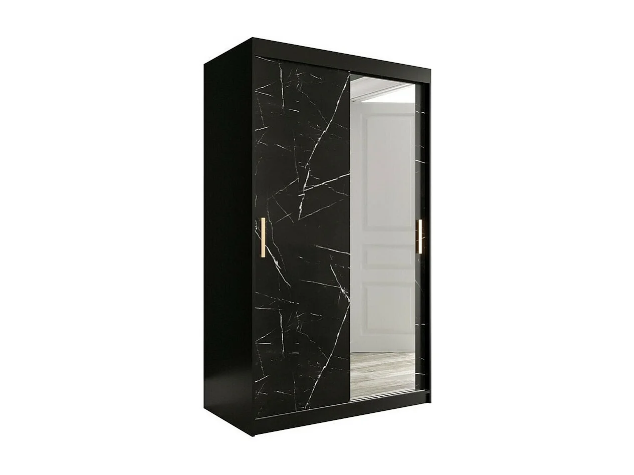 Armoire Hartford 259, Marbre noir|Noir mat, 200x120x62cm, Portes d'armoire: Coulissantes