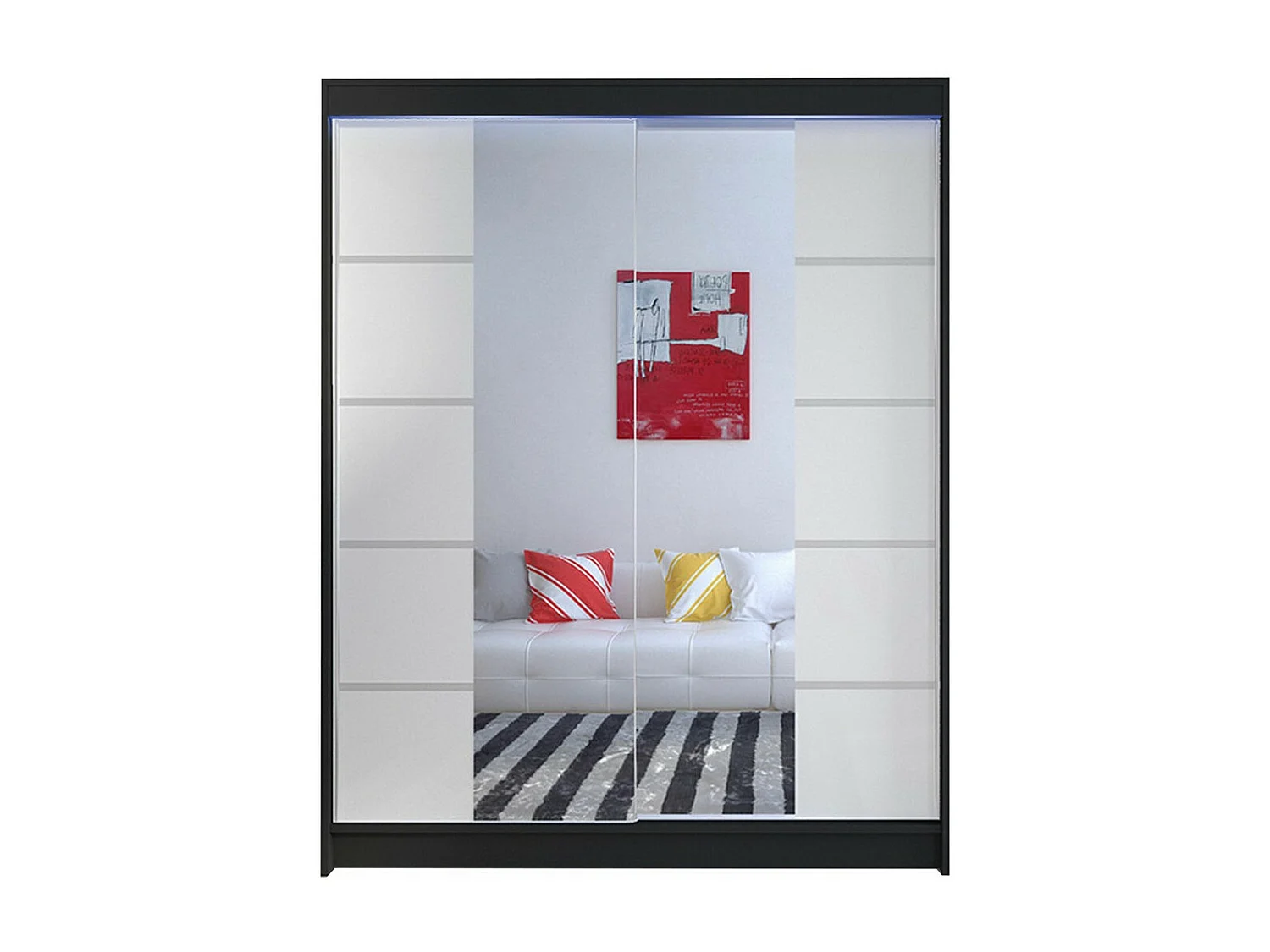Armario Closico 146, Negro|Blanco, 200x150x58cm, Puertas de armario: Correderas