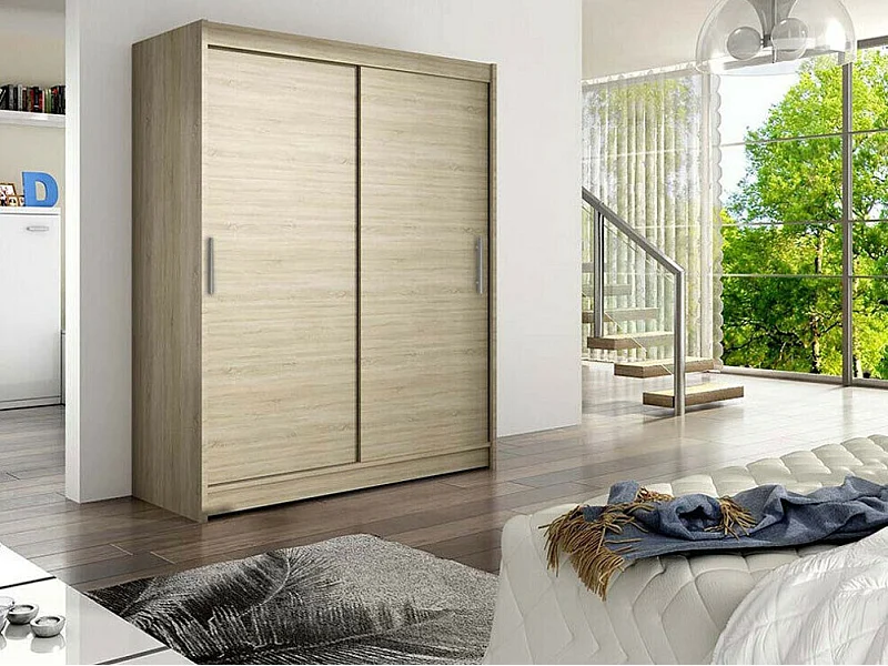 Armario Closico 103, Roble Sonoma, 200x150x58cm, Puertas de armario: Correderas