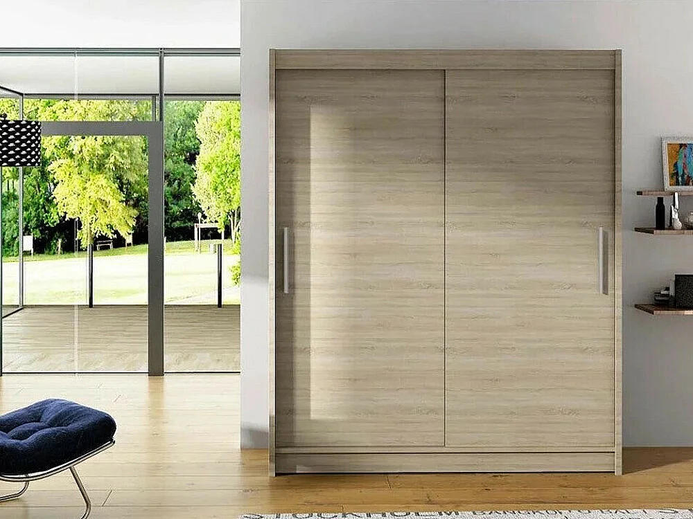 Armario Closico 103, Roble Sonoma, 200x150x58cm, Puertas de armario: Correderas