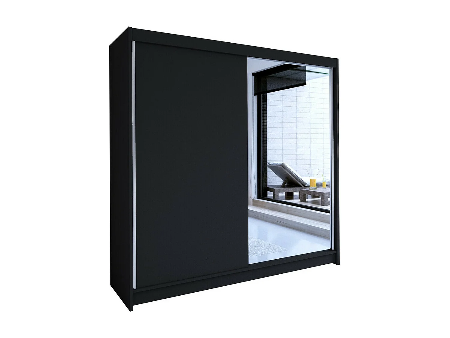 Armoire Closico 137, Noir, 215x180x58cm, Portes d'armoire: Coulissantes