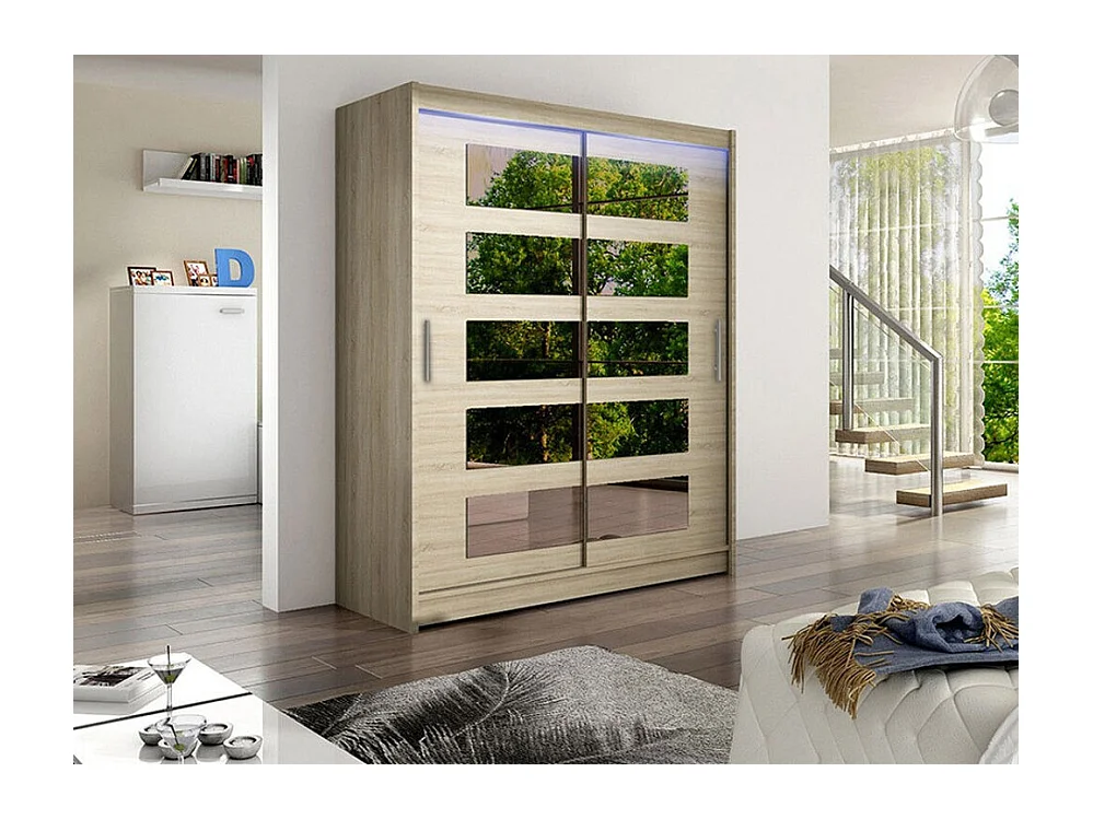 Armoire Closico 114, Sonoma chêne, 200x150x58cm, Portes d'armoire: Coulissantes