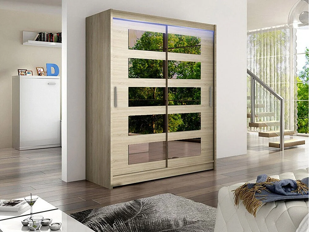 Armoire Closico 114, Sonoma chêne, 200x150x58cm, Portes d'armoire: Coulissantes