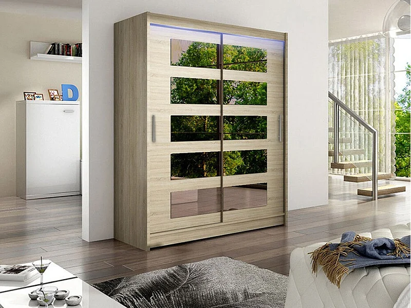 Armoire Closico 114, Sonoma chêne, 200x150x58cm, Portes d'armoire: Coulissantes