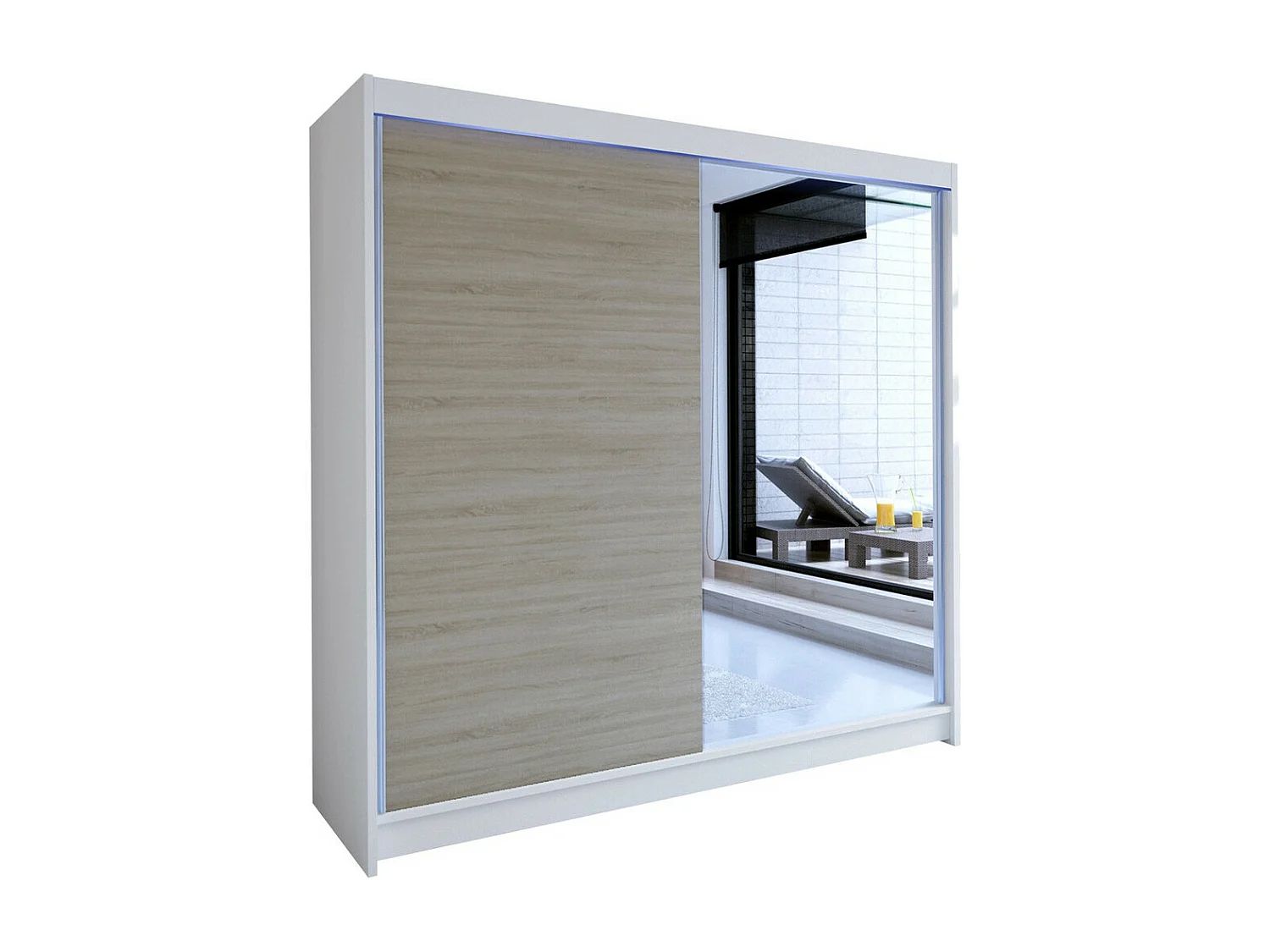 Armoire Closico 137, Sonoma chêne|Blanc, 215x180x58cm, Portes d'armoire: Coulissantes