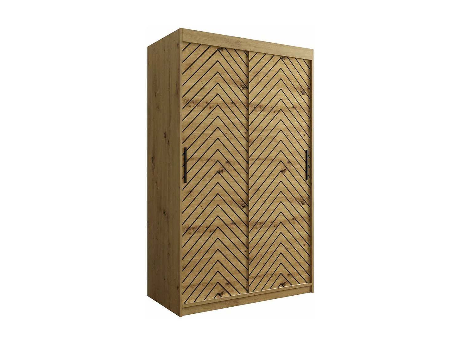 Armoire Hartford 308, Noir|Chêne Artisan, 200x120x62cm, Portes d'armoire: Coulissantes