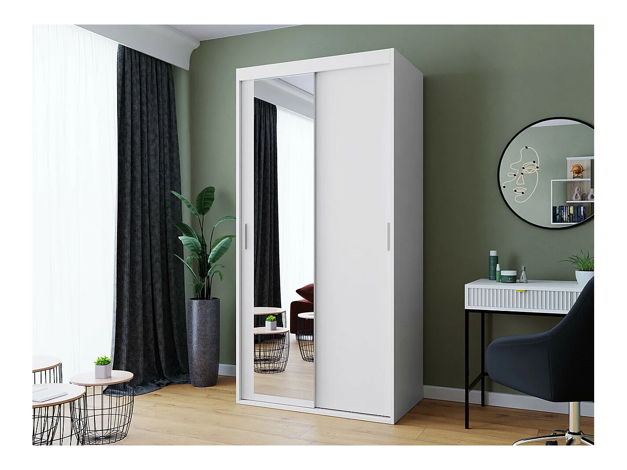 Armoire Apopka 101, Blanc, 205x100x60cm, Portes d'armoire: Coulissantes