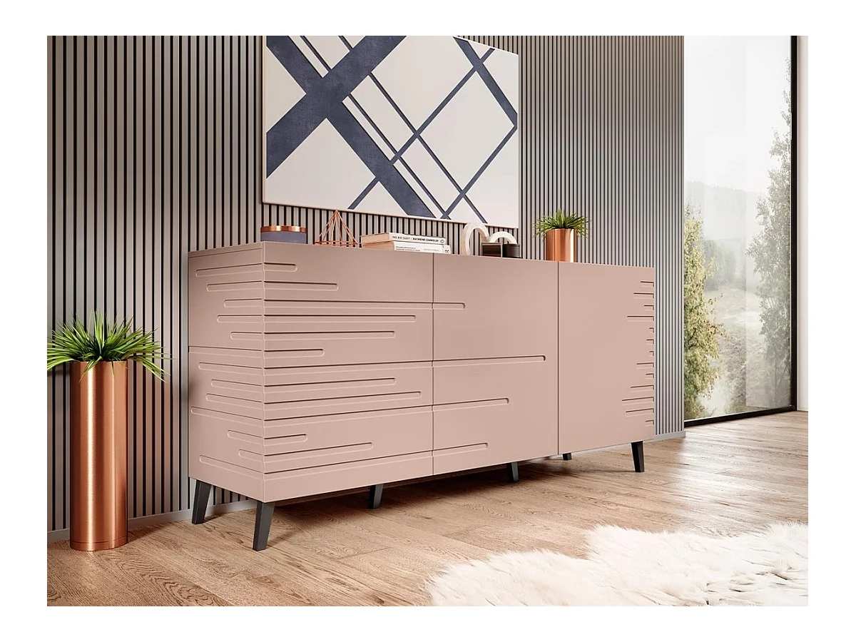 Buffet Charlotte 140, Rose, 72x155cm, Le nombre de portes: 340cm, Étagères, MDF