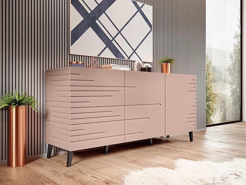 Buffet Charlotte 140, Rose, 72x155cm, Le nombre de portes: 340cm, Disponible, MDF