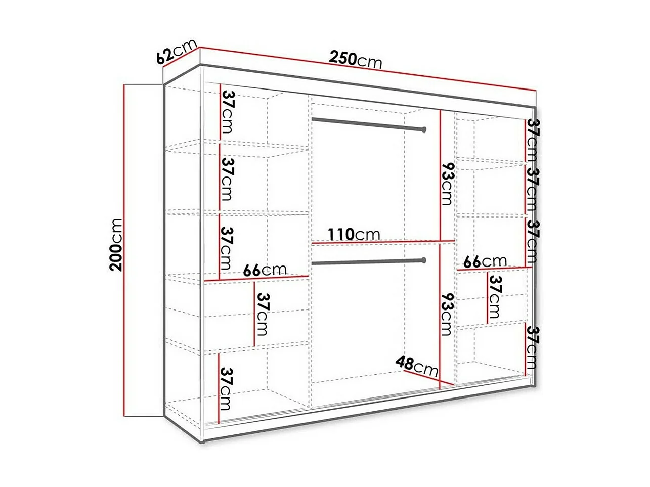 Armoire Hartford 251, Marbre blanc|Noir mat, 200x250x62cm, Portes d'armoire: Coulissantes