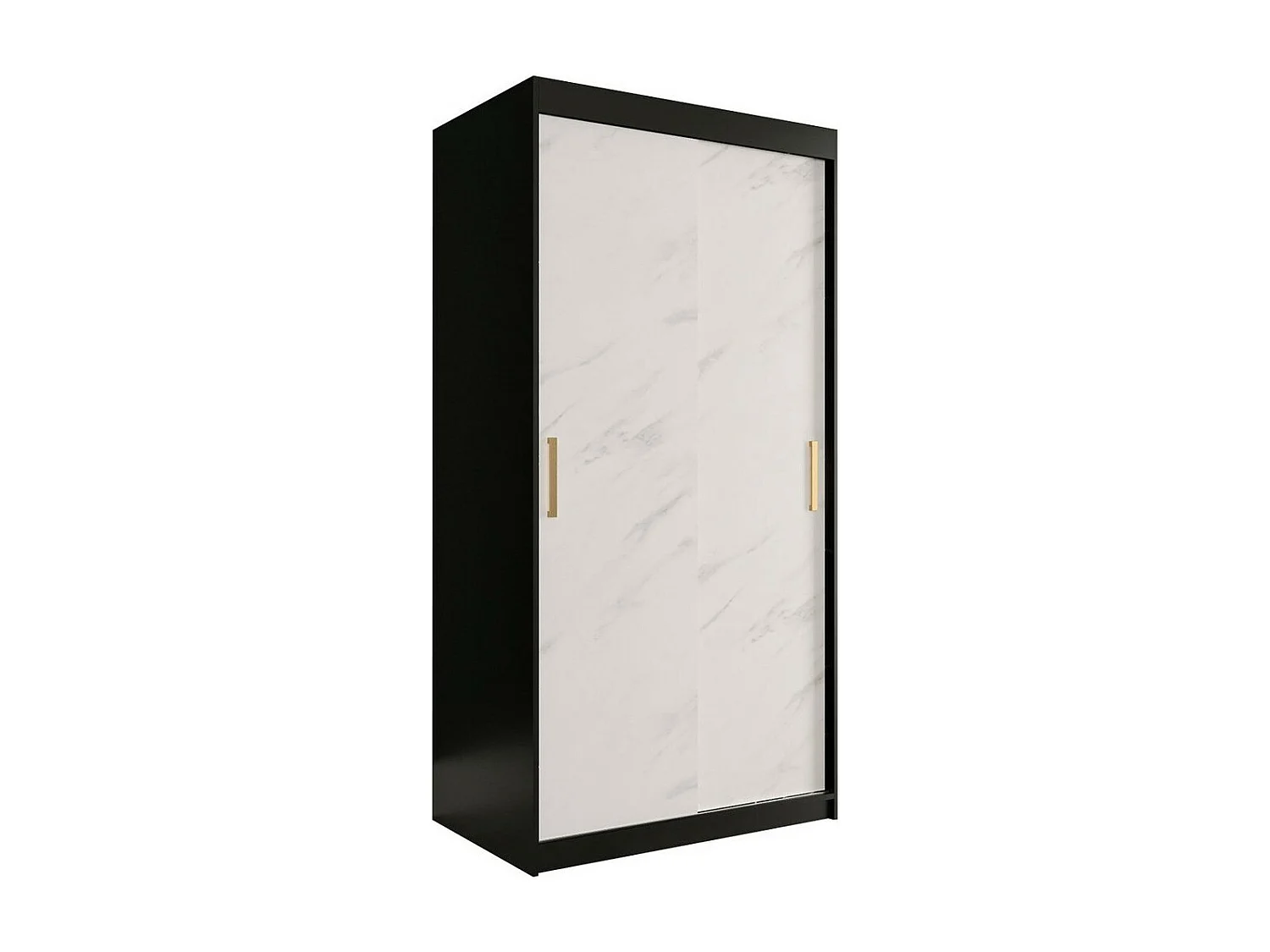 Armoire Hartford 246, Marbre blanc|Noir mat, 200x100x62cm, Portes d'armoire: Coulissantes