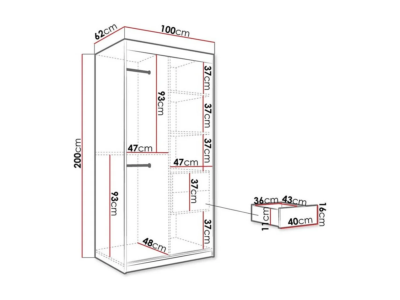Armoire Hartford 246, Marbre blanc|Noir mat, 200x100x62cm, Portes d'armoire: Coulissantes