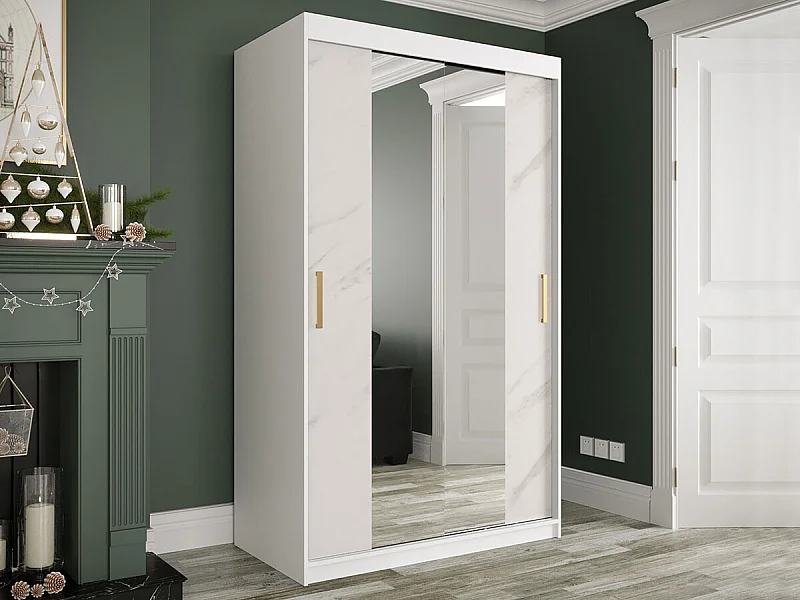 Armoire Hartford 253, Marbre blanc|Mat blanc, 200x120x62cm, Nombre d'étagères: 4