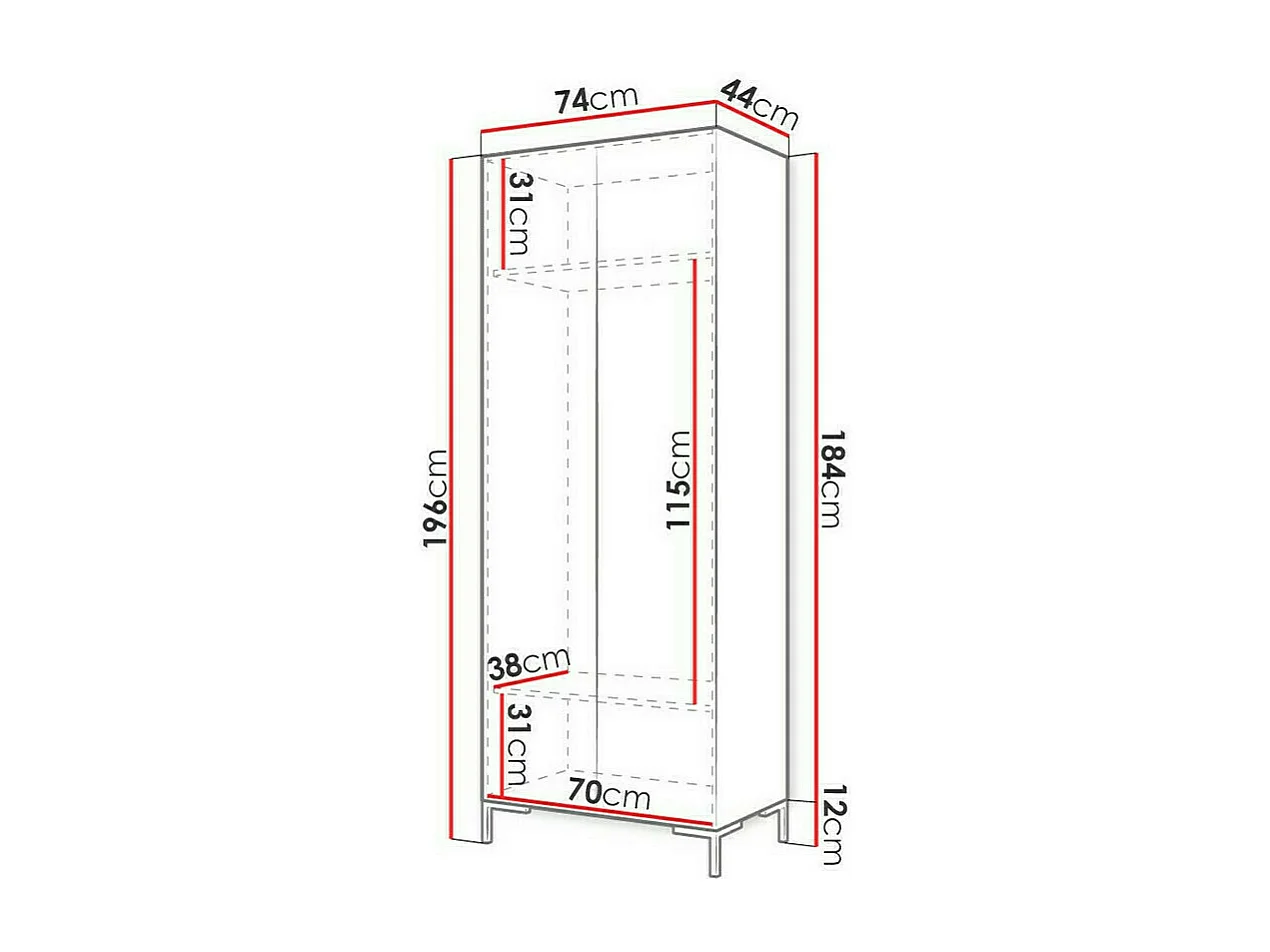 Armario Tivsoa 110, Dorado|Negro, 196x74x44cm, Puertas de armario: Con bisagras