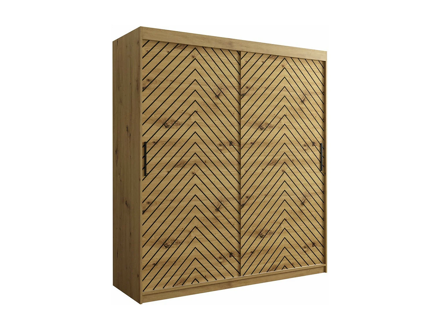 Armoire Hartford 312, Noir|Chêne Artisan, 200x180x62cm, Portes d'armoire: Coulissantes