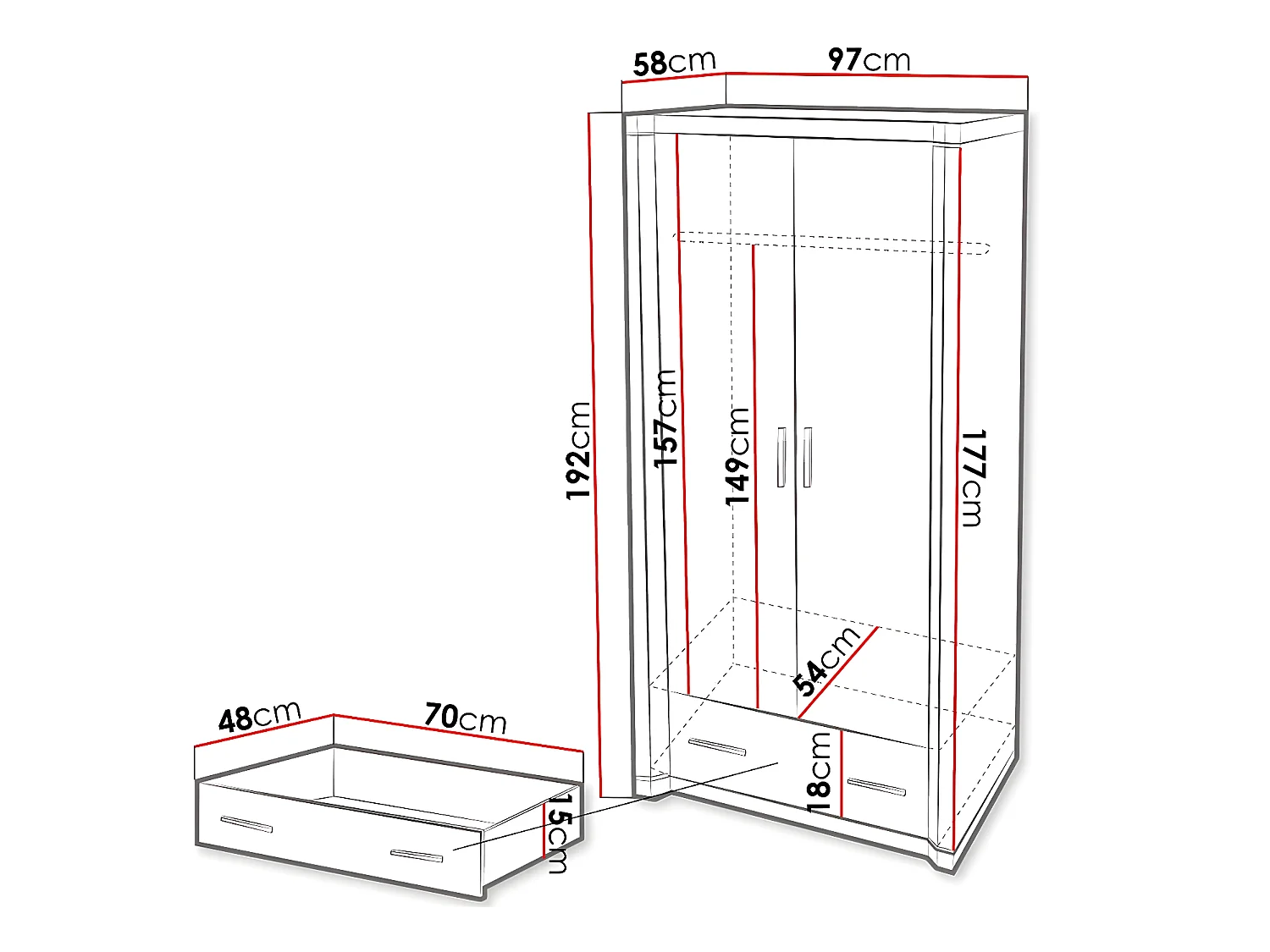 Armario Lorelie 118, Trufa roble, 192x97x58cm, Puertas de armario: Con bisagras