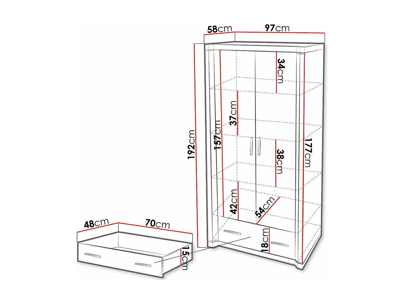 Armoire Lorelie 118, Truffe chêne, 192x97x58cm, Portes d'armoire: Avec des charnières