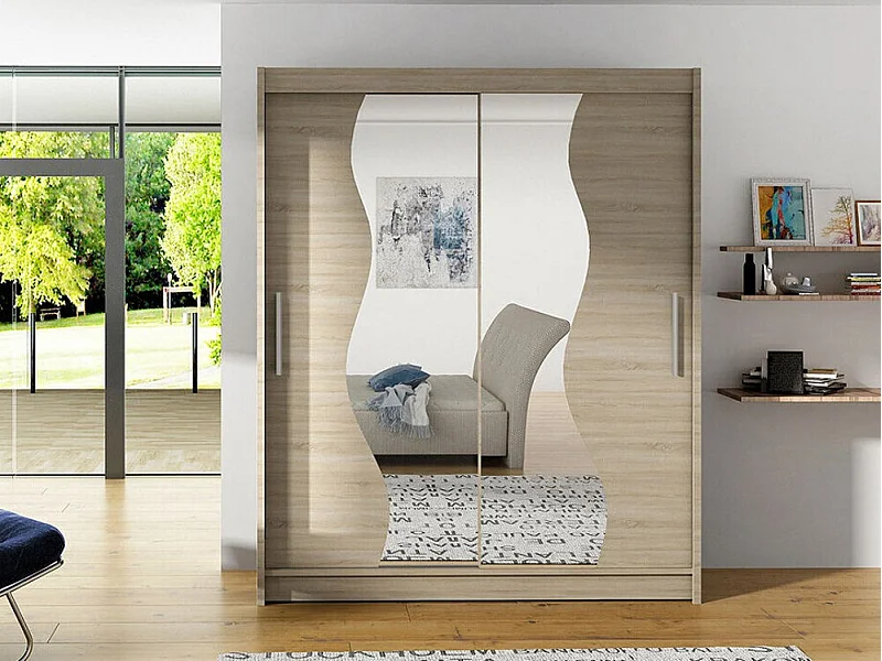 Armario Closico 134, Roble Sonoma, 200x150x58cm, Puertas de armario: Correderas