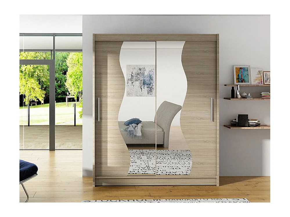 Armario Closico 134, Roble Sonoma, 200x150x58cm, Puertas de armario: Correderas