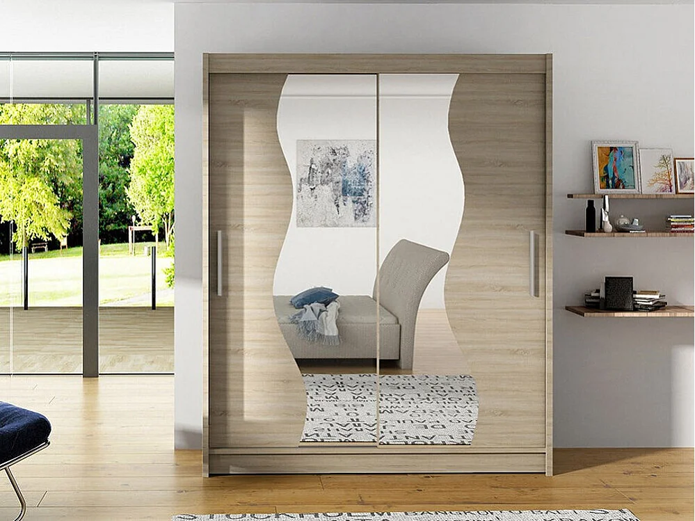 Armario Closico 134, Roble Sonoma, 200x150x58cm, Puertas de armario: Correderas