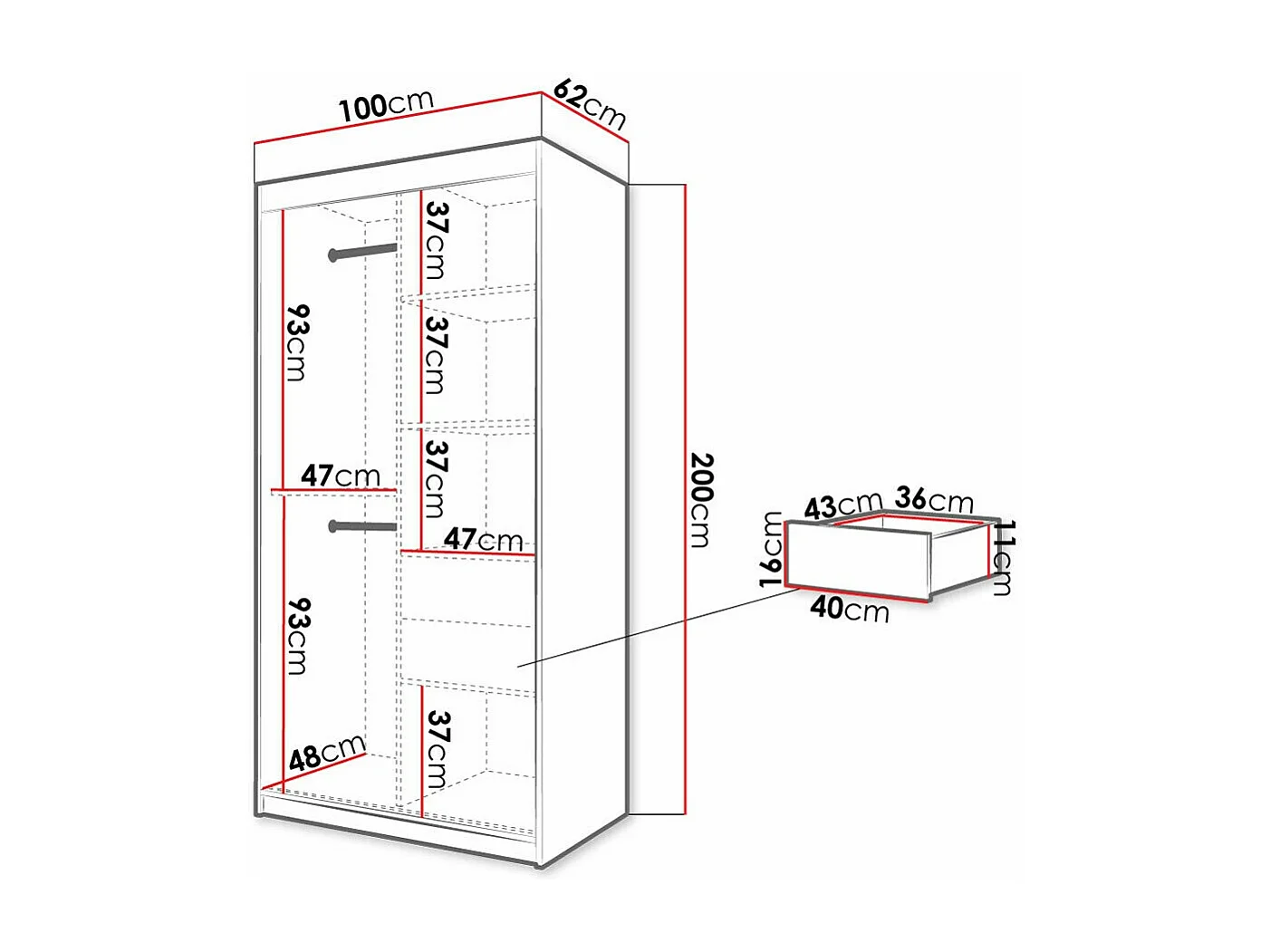 Armario Hartford 306, Roble Artisan|Negro, 200x100x62cm, Puertas de armario: Correderas