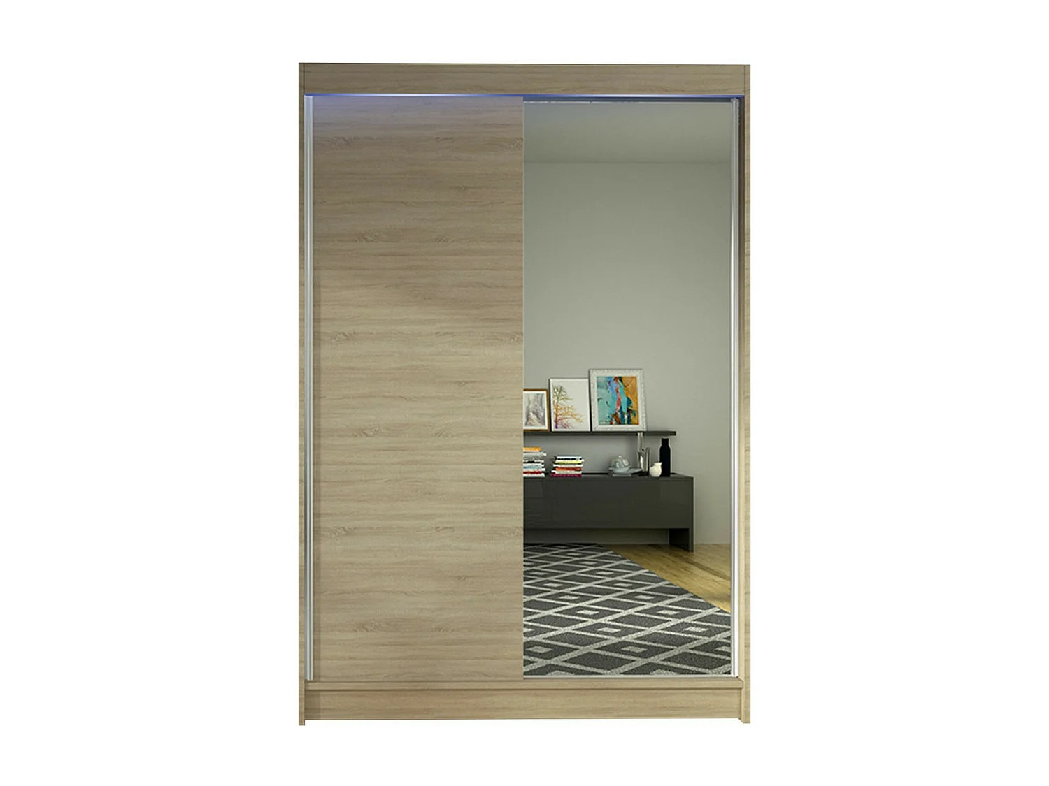 Armario Closico 147, Roble Sonoma, 200x120x58cm, Puertas de armario: Correderas