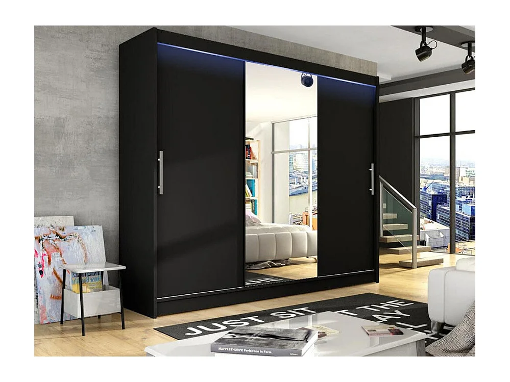Armoire Closico 122, Noir, 215x250x58cm, Portes d'armoire: Coulissantes