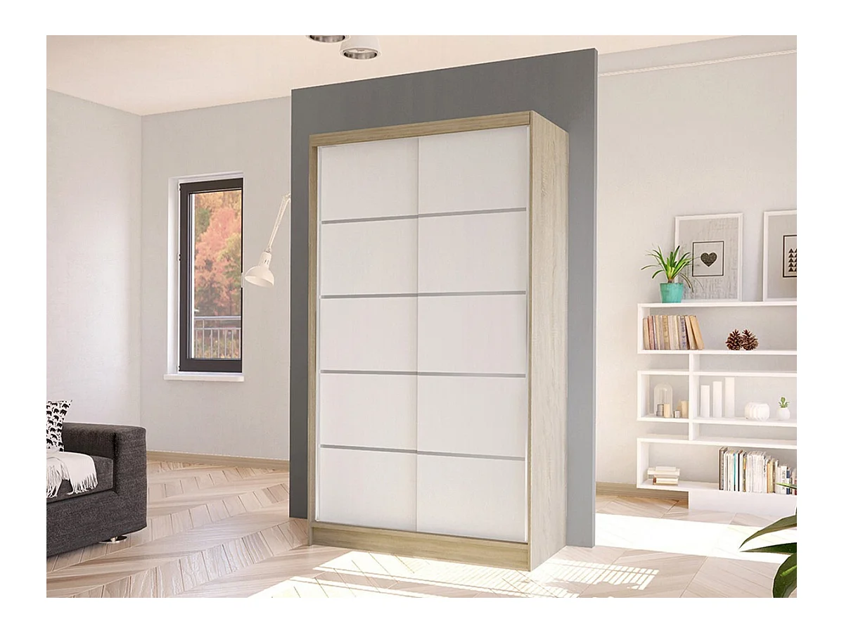 Armoire Closico 167, Sonoma chêne|Blanc, 200x100x58cm, Portes d'armoire: Coulissantes