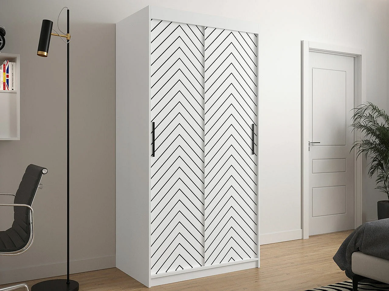 Armoire Hartford 306, Blanc|Noir, 200x100x62cm, Portes d'armoire: Coulissantes
