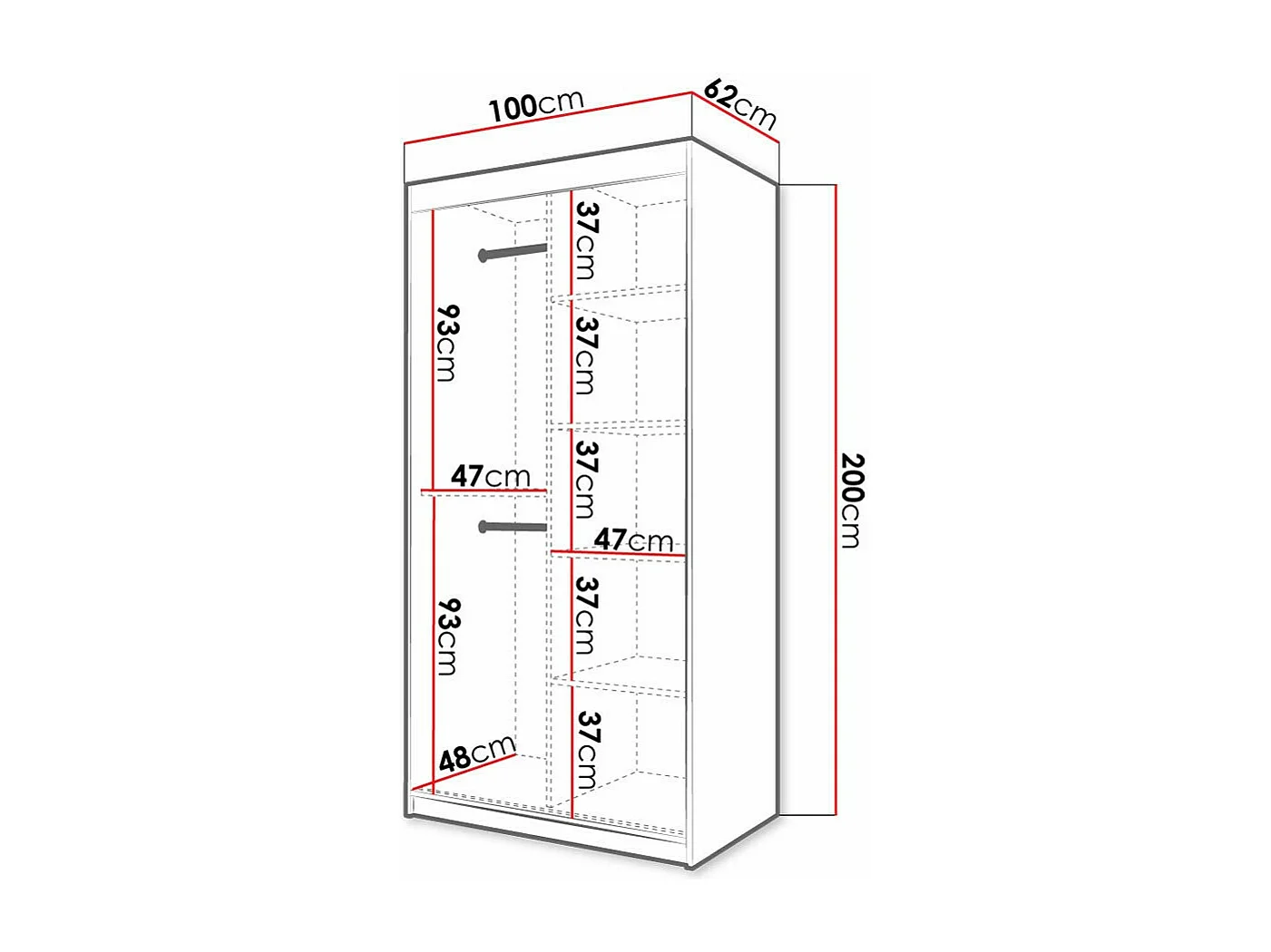 Armoire Hartford 306, Blanc|Noir, 200x100x62cm, Portes d'armoire: Coulissantes