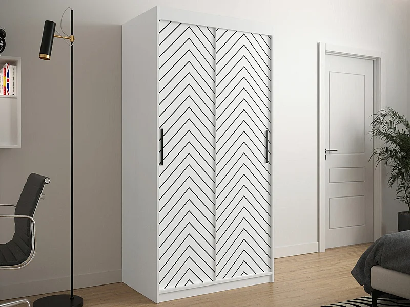 Armoire Hartford 306, Noir|Blanc, 200x100x62cm, Portes d'armoire: Coulissantes