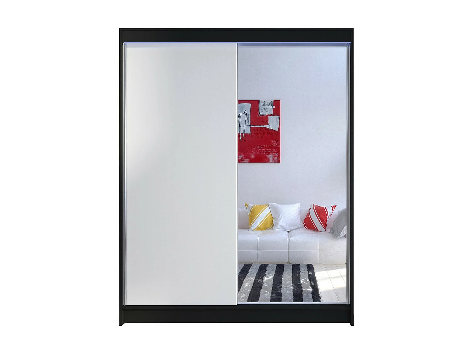 Armario Closico 140, Negro|Blanco, 200x150x58cm, Puertas de armario: Correderas