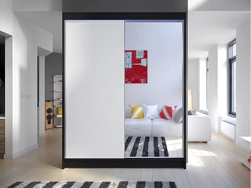 Armario Closico 140, Negro|Blanco, 200x150x58cm, Puertas de armario: Correderas