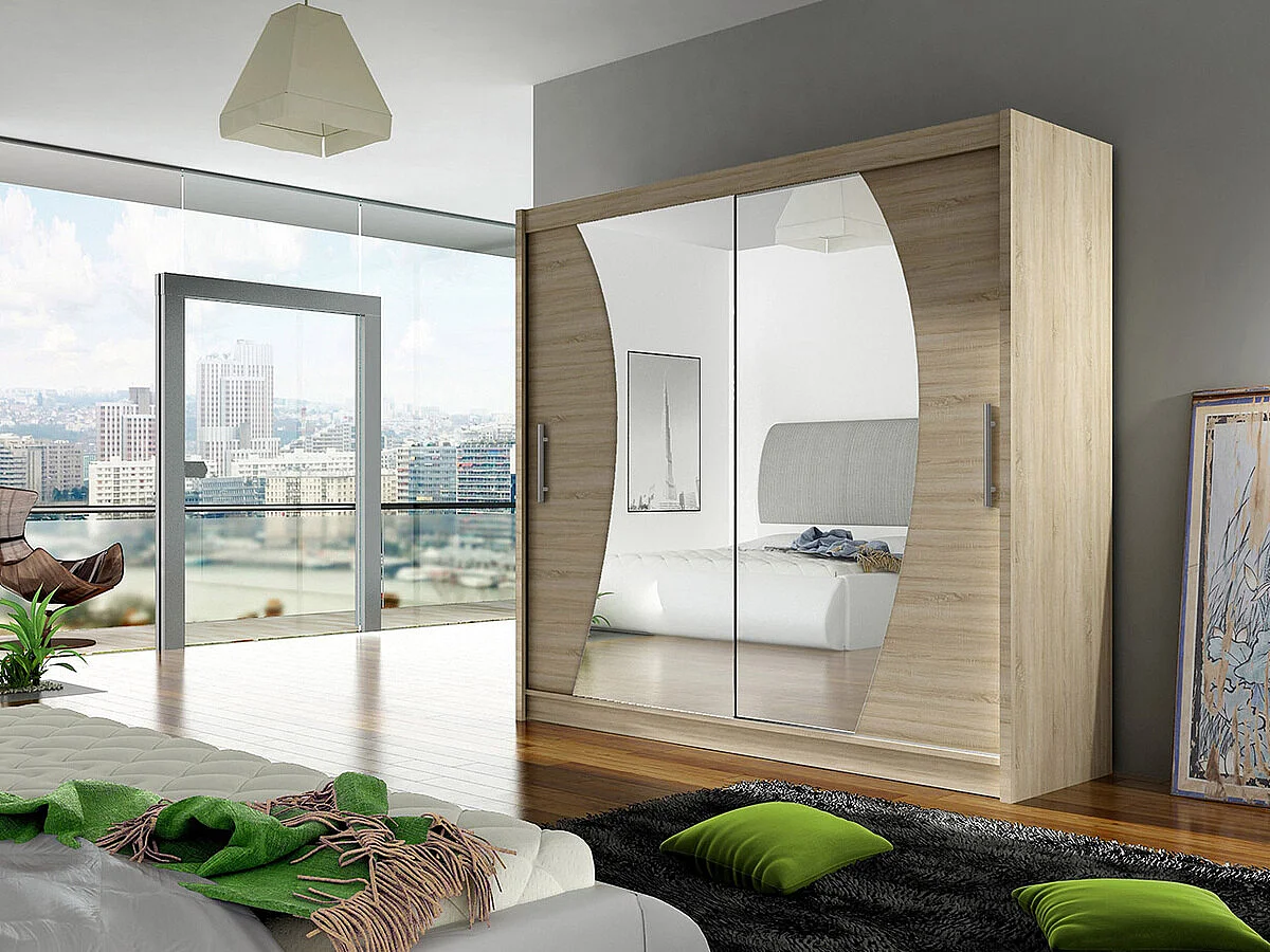 Armario Closico 115, Roble Sonoma, 215x180x58cm, Puertas de armario: Correderas