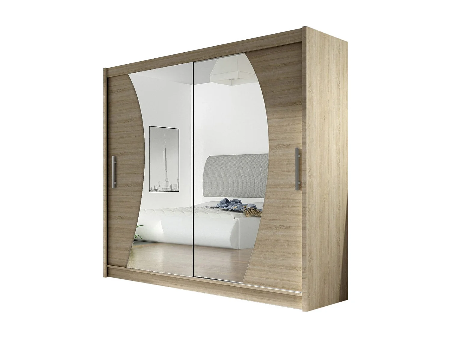 Armario Closico 115, Roble Sonoma, 215x180x58cm, Puertas de armario: Correderas