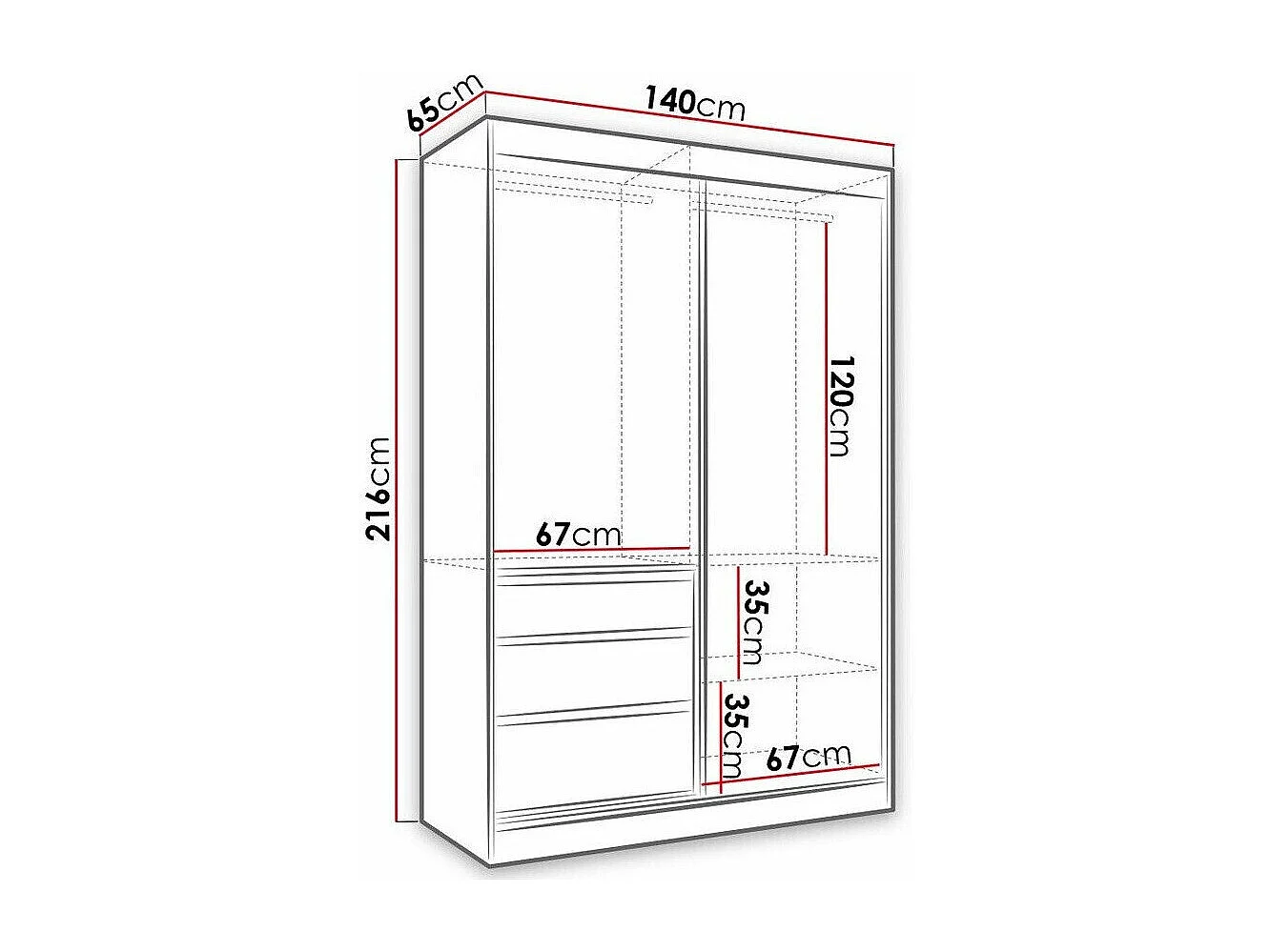 Armario Toledo 115, Blanco, 216x140x65cm, Puertas de armario: Correderas