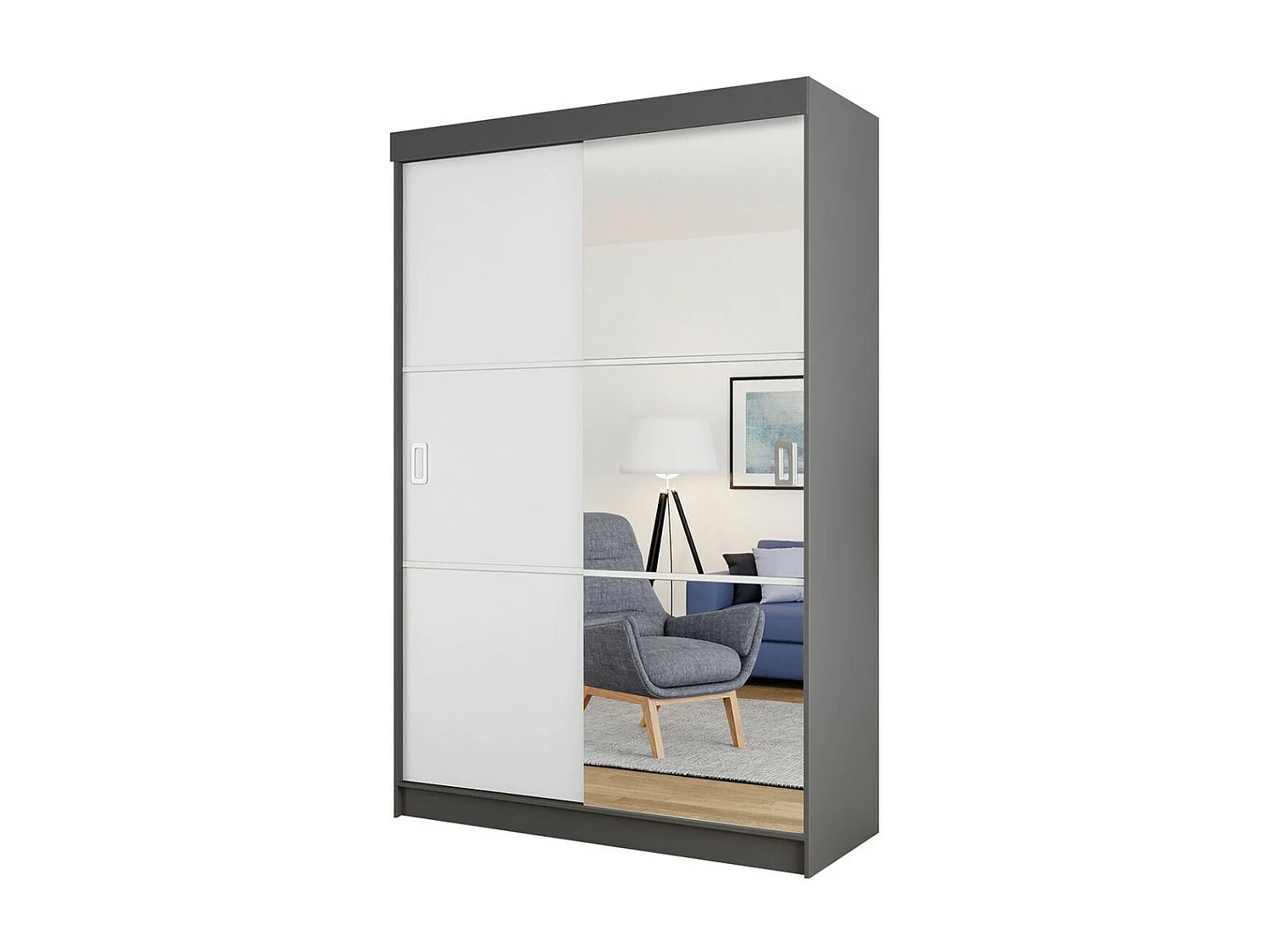 Armoire Dover 111, Blanc|Graphite, 205x138x60cm, Portes d'armoire: Coulissantes