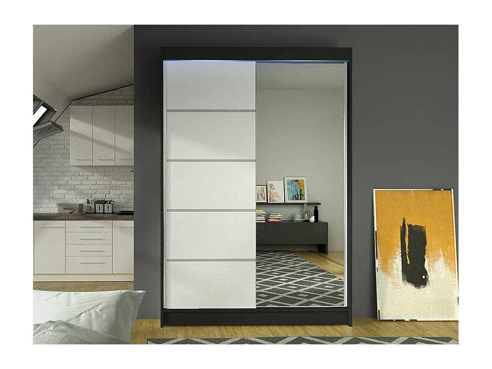 Armario Closico 149, Blanco|Negro, 200x120x58cm, Puertas de armario: Correderas