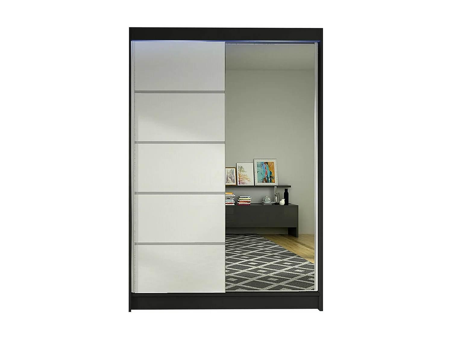 Armoire Closico 149, Noir|Blanc, 200x120x58cm, Portes d'armoire: Coulissantes