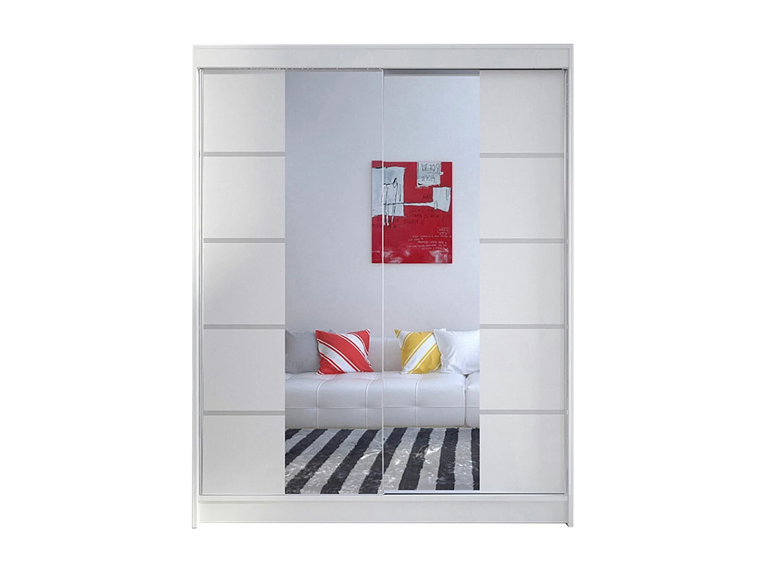 Armario Closico 146, Blanco, 200x150x58cm, Puertas de armario: Correderas