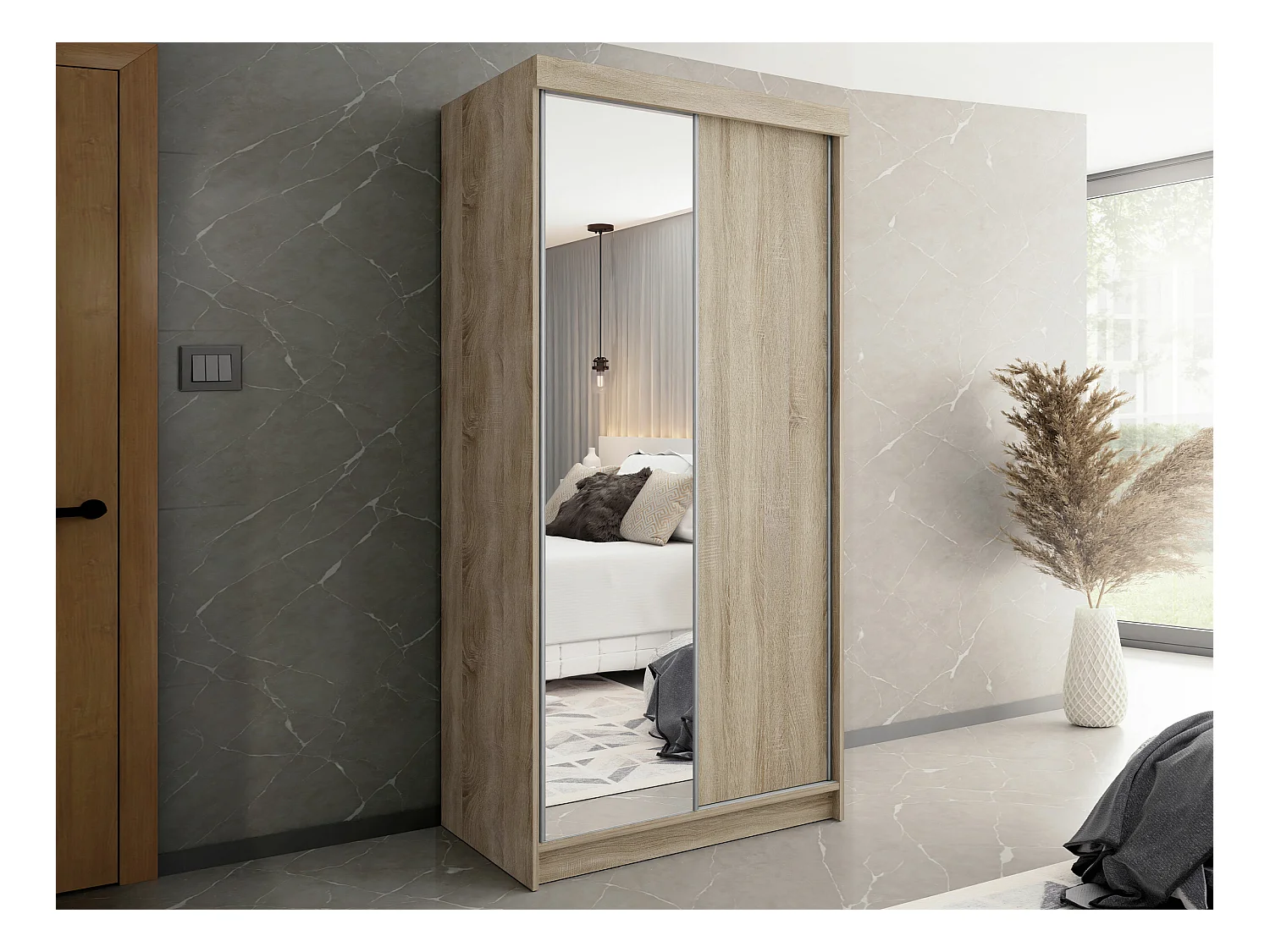 Armoire Dover 103, Sonoma chêne, 200x100x62cm, Portes d'armoire: Coulissantes